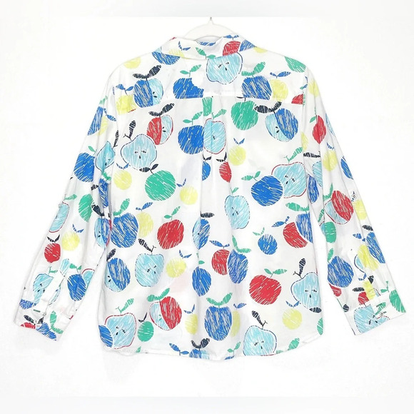 Talbots Teacher Apple Print Long Sleeve Button Down Shirt Sketch Apple Pattern - Picture 2 of 8